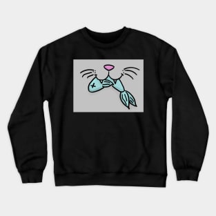 Cat Mouth With Fish (Gray) Crewneck Sweatshirt